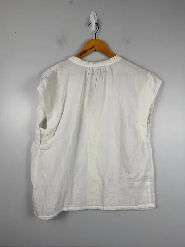 Faherty Lucia Sleeveless Split V-Neck White Dream Cotton Gauze Top XL - Image 7