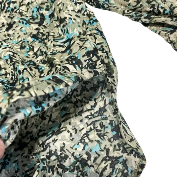 LOFT Pintucked Ruffle Mock Neck Floral Blouse Medium Black Green Cotton Boho Top - Image 6