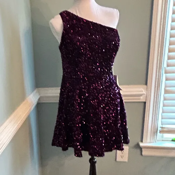 Stacees Regency Sequin One-Shoulder Dress - Rich Purple. Size 12 nwt - Image 3
