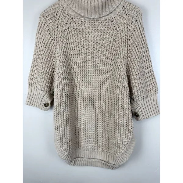 J.Crew Women’s Size XS Cozy Knit Turtleneck Poncho Sweater 100% Cotton Camel - Image 3