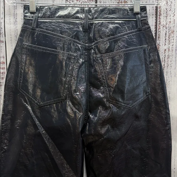 Abercrombie & Fitch Blue 90s Straight Ultra High Rise Faux Leather Pants - Image 4