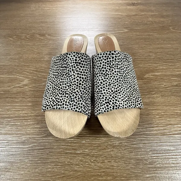Madewell Clog Mule Sandals Womens 8 Spotted Calf Hair Wood Heel Slides Boho Chic - Image 2
