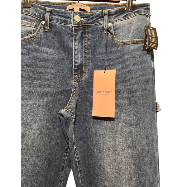 Juicy Couture Rhinestone Carpenter Jeans Wide Leg‎ Dark Wash Denim Size 9/29 NWT - Image 2