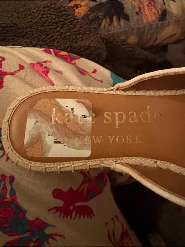 Kate Spade New York Woven Stripe Pom Mule - Beige and Black EUC Size 7.5 - Image 5