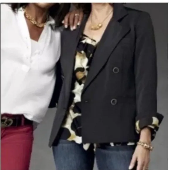Cabi Black Double Breasted Blazer Gold Buttons Floral Lining‎ 987 Size 6 - Image 11