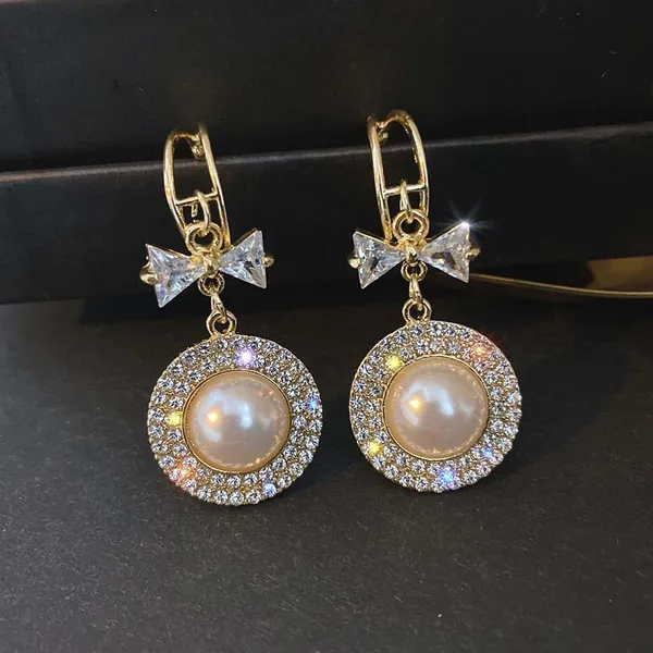 Elegant White Pearl Dangle Drop Earrings for Women - Image 3