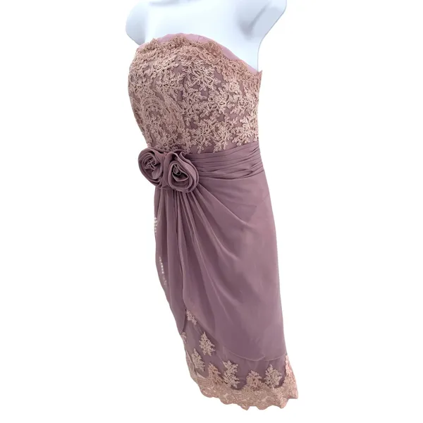 Vtg Hopeless Romantic Mauve Strapless Lace Rosette‎ Cocktail Dress 10 NEW Fairy - Image 4