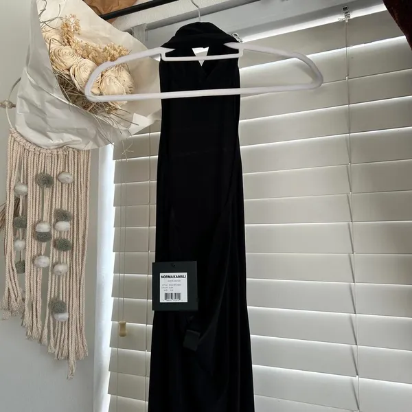 Norma Kamali Black Halter Turtle Side Slit Gown Maxi dress small nwt formal - Image 3