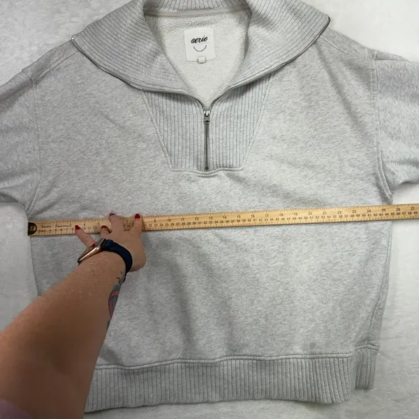 aerie L Down To Earth Quarter Zip Sweatshirt Overisized Gray Relaxed Fit Cozy - Image 10