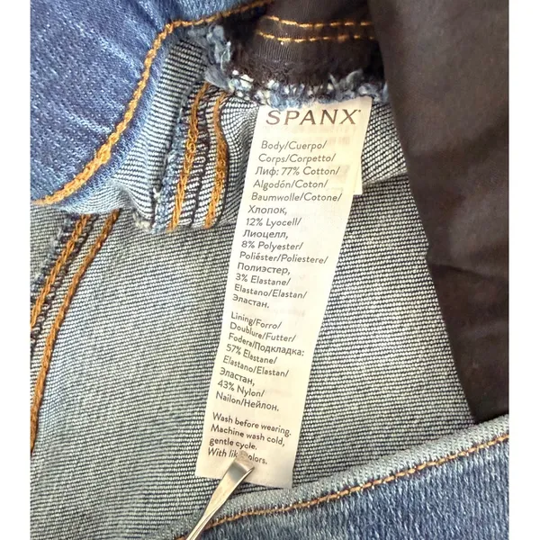 Spanx Jean-ish Ankle Leggings Medium Indigo Distressed Raw‎ Hem Tall Large L/G - Image 8