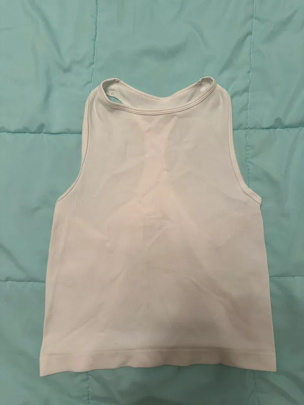 Free People White Ribbed Racerback Tank - Image 3