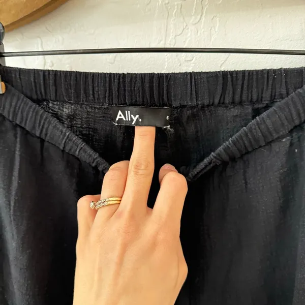 Ally. Fashion Black Cotton Wide Leg Drawstring Pull On Pant AU Size 6 - Image 5