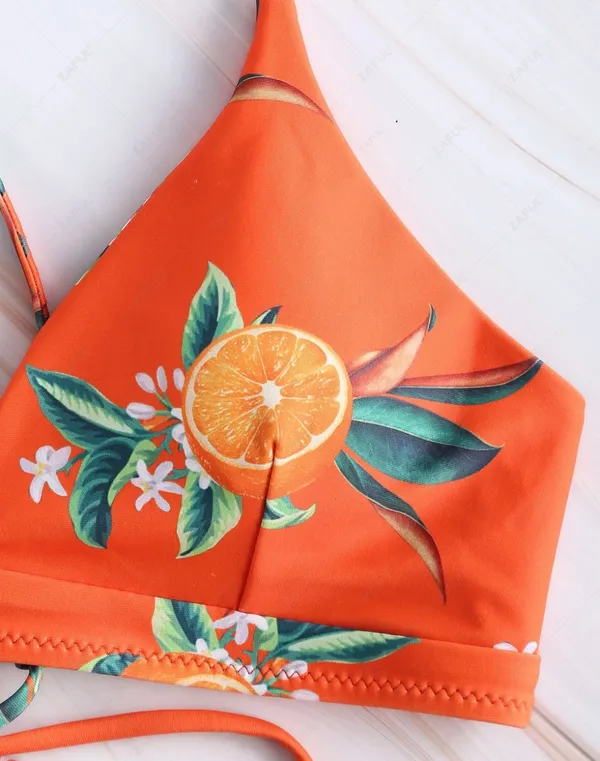 Zaful Orange Blossom Print Bikini Set - Image 6