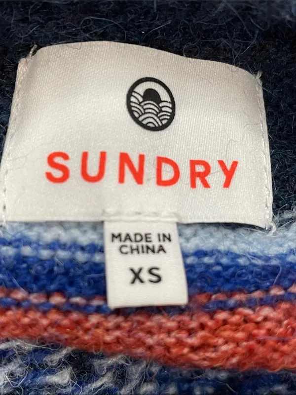 Sundry Navy Fair Isle Crewneck Sweater with Red and Royal Blue Accents - Image 5