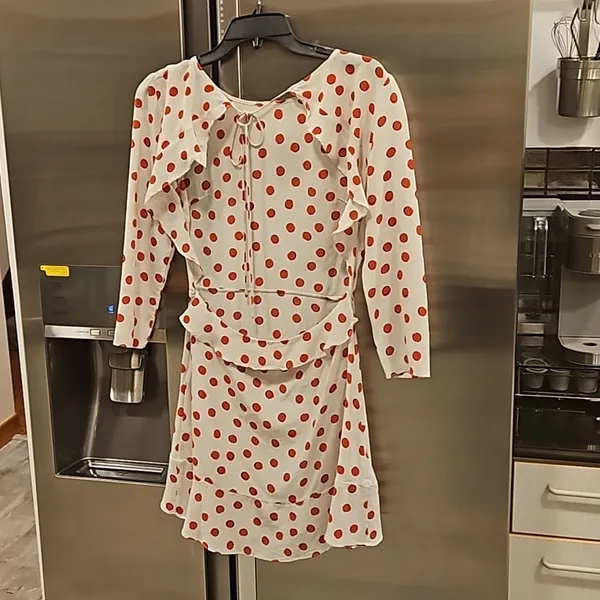 💕REALISATION PAR💕 Goldie Cherry Dress ~ Red Polka Dot Print XS 100% Silk - Image 12
