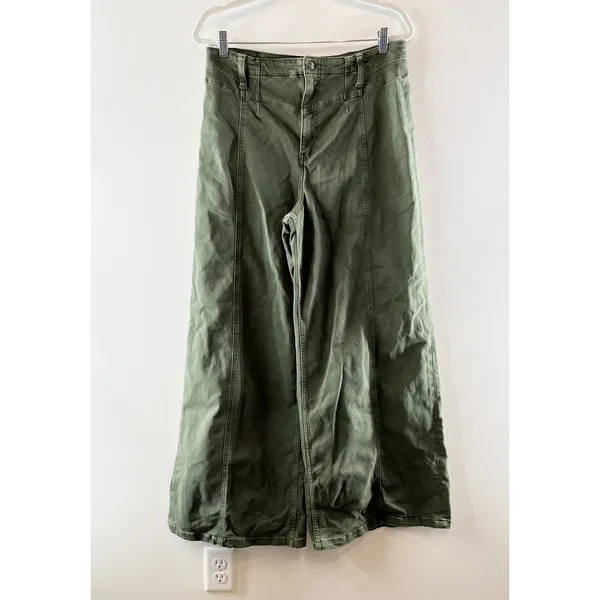 Free People Libre Cotton Blend High Waisted Wide-Leg Jeans Thyme Green 32 / 14 - Image 5