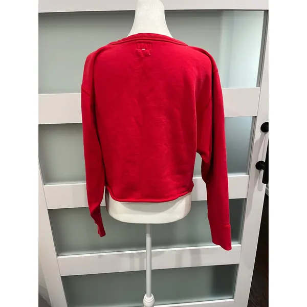 Rag & Bone JEAN Red Cropped French‎ Terry Sweatshirt Raw Hem Medium - Image 3