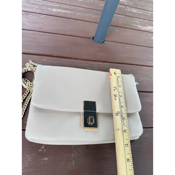 Beige Crossbody Shoulder Bag Gold Chain Strap Flap Clasp Faux Leather - Image 12