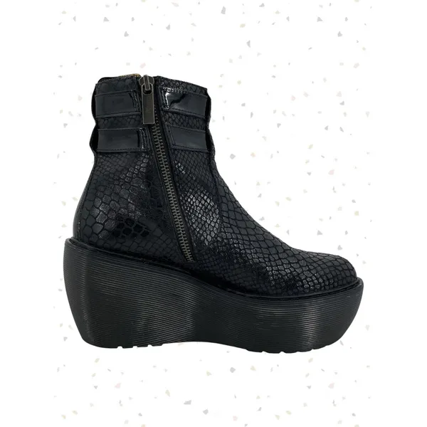 Dr. Martens Caitlin Black Reptile Snakeskin Wedge Buckles Ankle Boots Size 6 - Image 4