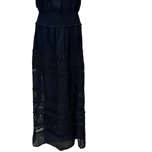 Elan Black Strapless Smocked Waist Crochet Lace Tiered‎ Maxi Dress Small Boho - Image 6