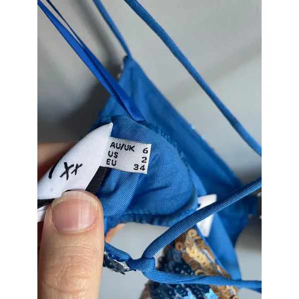 Princess Polly Blue Silver Savannah Sequin Top Festival adjustable straps sz 2 - Image 5