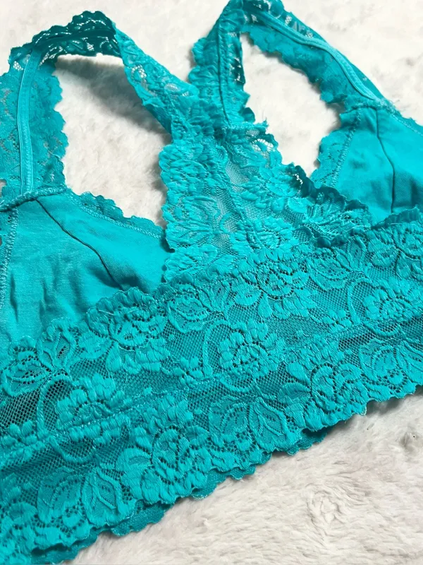 Teal Blue Lace Racerback Bralette Size Medium Aqua Wireless Comfort Lacy Stretch - Image 9