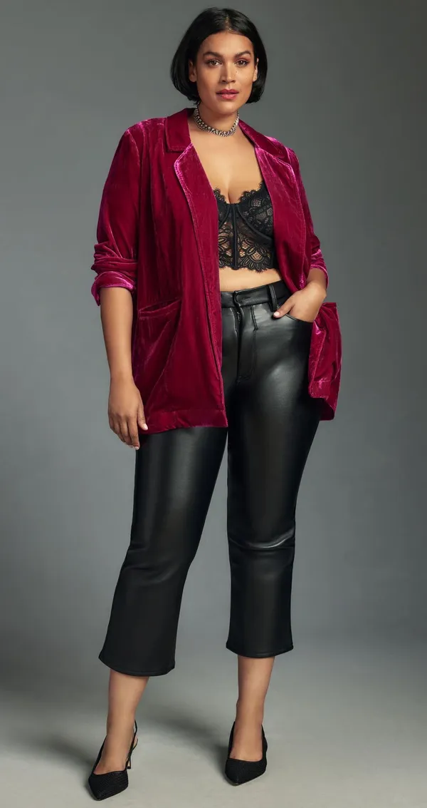 Anthropologie Maeve The Tessie Blazer Jacket Suit Blazer Top Raspberry Velvet - Image 6