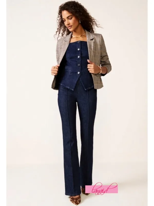 Spanx EveryWear Zero Waistband Micro Flare Jeans Raw Indigo High-Rise Seamed XS - Image 2
