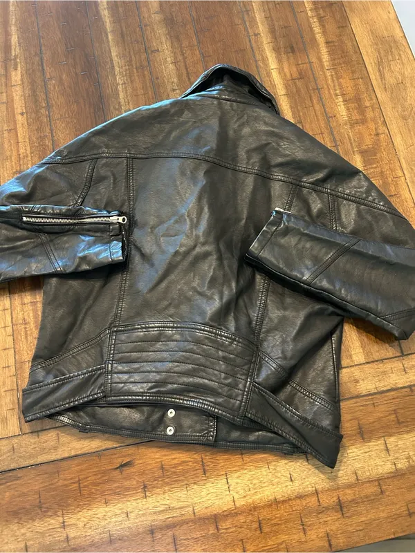 Free People Melanie Moto Jacket XS Black Faux Leather Belted Biker - Image 5