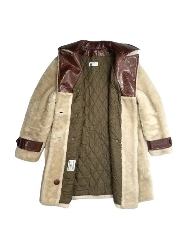 Vintage Fingerhut Fashions Fur Leather Coat Double Breasted Buttons Beige Sz 12 - Image 6