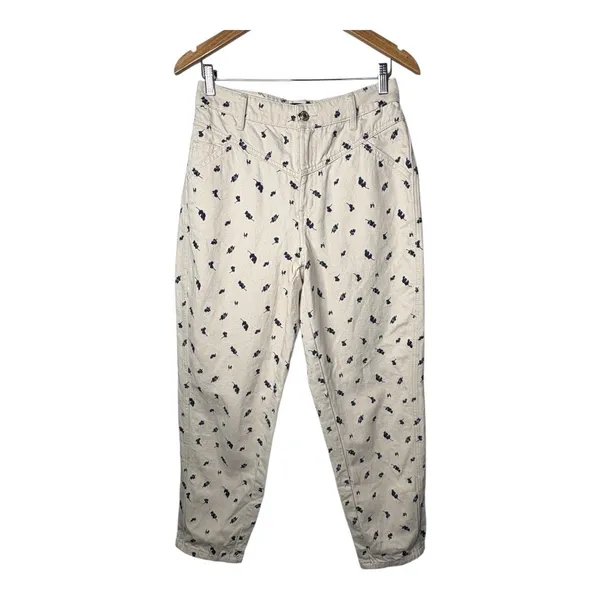 Frank‎ And Oak Linda Balloon Fit Jeans Womens 27 Cream Floral High Rise Tapered - Image 5