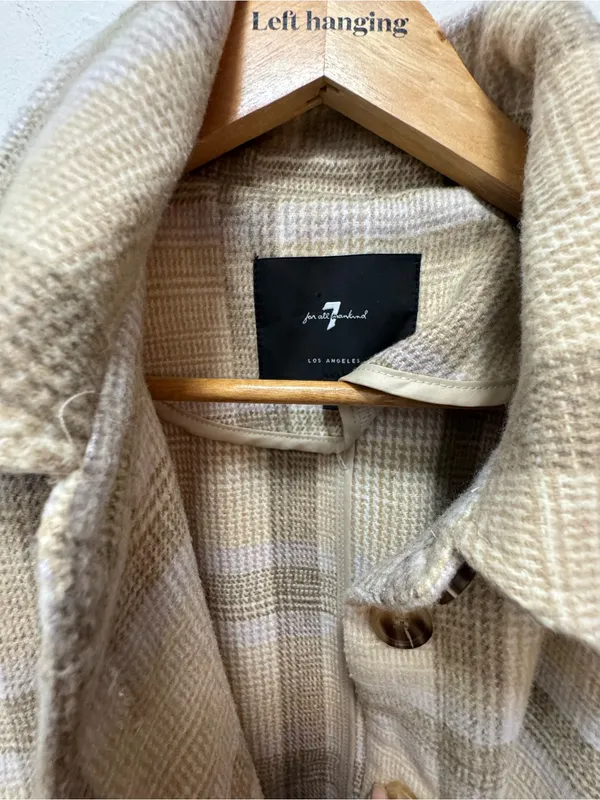 7 For All Mankind Wool-Blend Plaid Coat in Beige Medium - Image 4