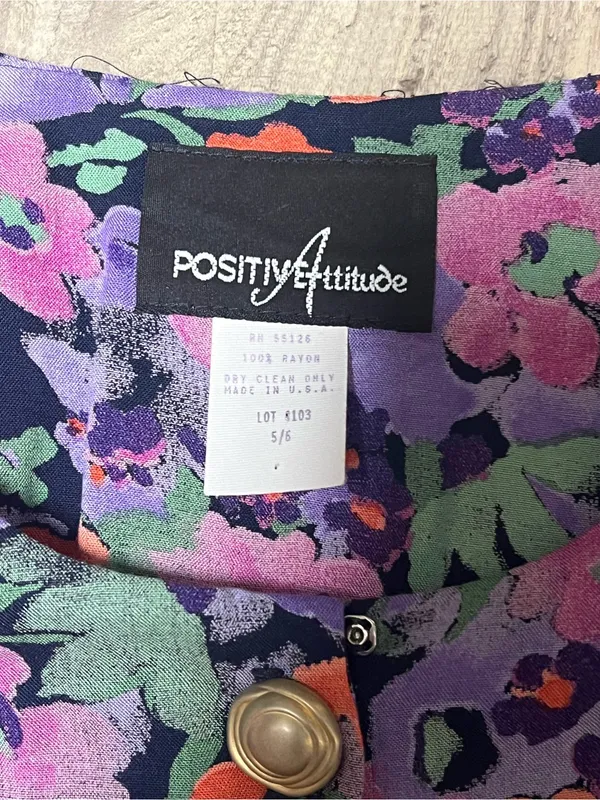 Vintage 80s 90s Positive Attitude Floral Rayon Midi Dress Small - Image 2