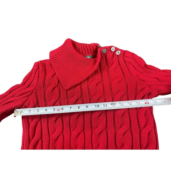 Lauren Ralph Lauren M Red Cable Knit Shawl Collar Button Shoulder Sweater Chunky - Image 9