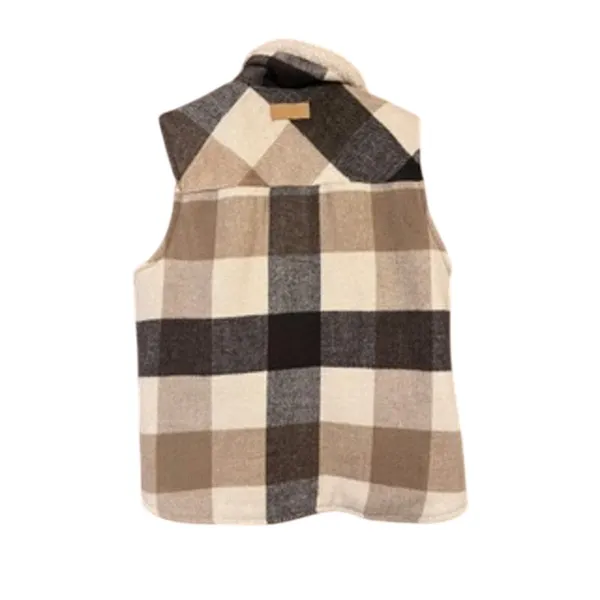 Sanctuary Brown Cream Buffalo Plaid Sherpa Vest - Image 2