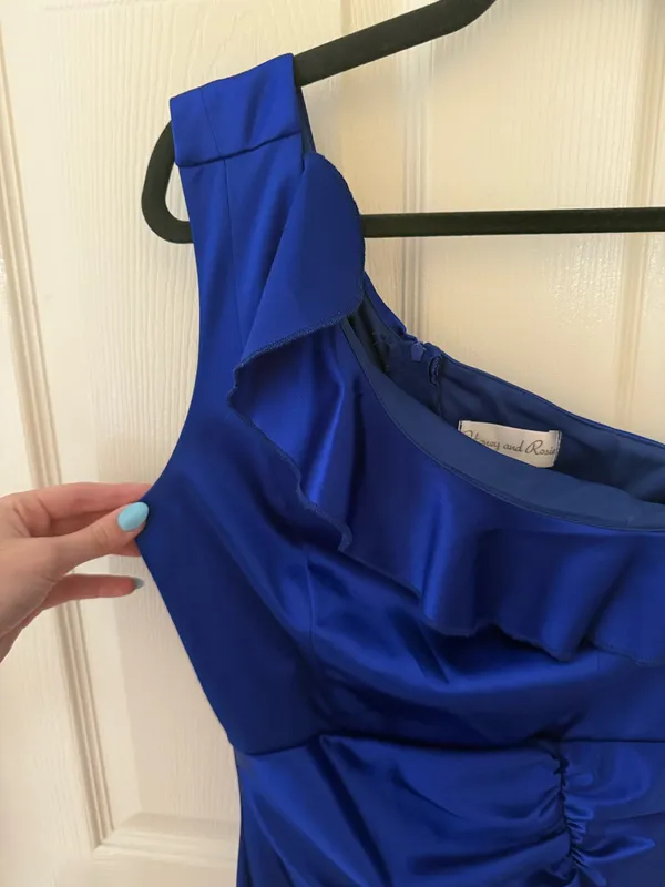 Honey and Rosie Royal Blue One-Shoulder Dress - Image 3