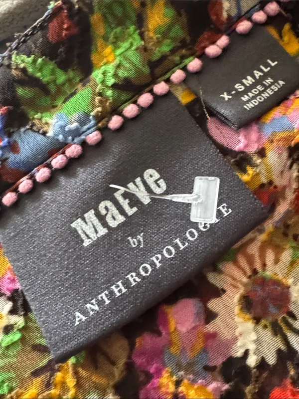 ANTHROPOLOGIE Maeve Melinda Tiered Tunic Dress XS 18.5” p2p Black Multi EUC - Image 3