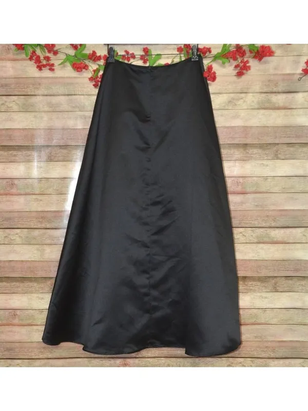 VTG Jody California Black Satin Maxi Skirt 5/6 27" Waist 41" X- Long Made USA - Image 6