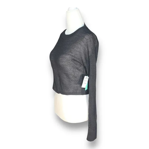 Nordstrom Abound Black Open Weave Neutral Pullover‎ Knit Cropped Sweater Minimal - Image 3