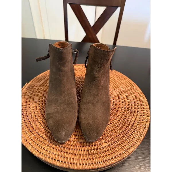 Frye & Co Womens Brown Suede Ankle Boots Pointed Toe Side Zip Block Heel Size 8M - Image 6