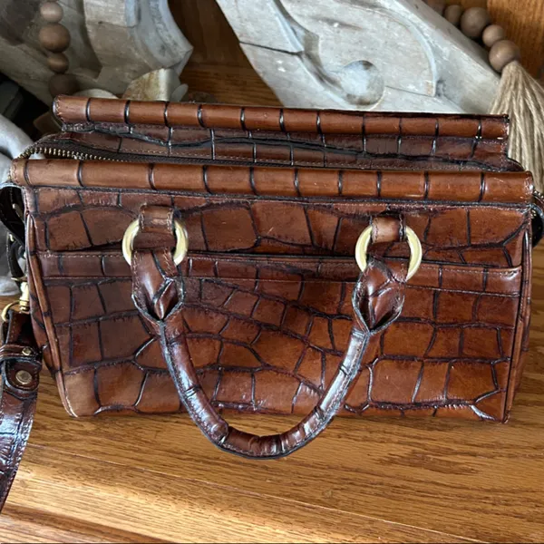 Brahmin Rich Brown Crocodile-Embossed Crossbody Bag - Image 5