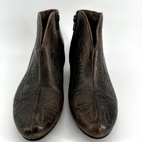 Pikolinos Ankle Boots Leather Embroidered Heeled Slip On Almond Toe Brown 7.5 - Image 4