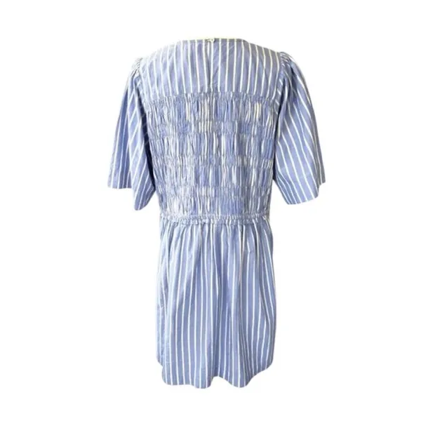 Apiece Apart Adorna Smocked Striped Cotton Mini Dress Blue White Size Medium - Image 4