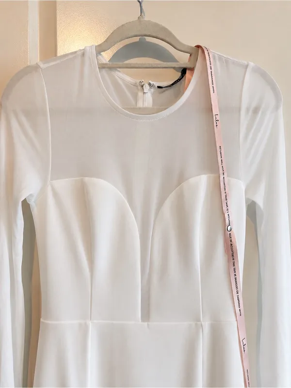 Lulu's White Long-Sleeve Sheer Yoke Gown with High Slit - Image 4