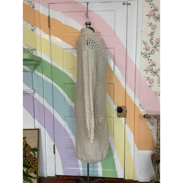 Mac & Jac Chunky Knit Cardigan Long Sweater Coat Cream L Boho Cozy - Image 3