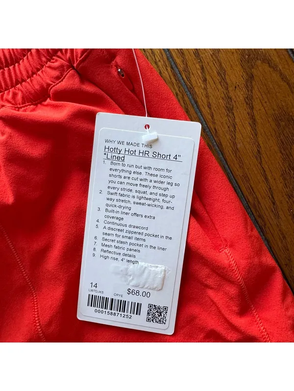 Lululemon Hotty Hot Short High Rise 4” Cherry Ember Size 14 NWT - Image 3