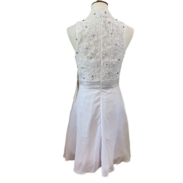 NWT TS Couture White Rhinestone Chiffon Formal Dress Size 8 - Image 2