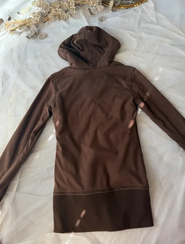 Y2K Brown Faux Fur Lined Hooded Zip Up - Image 5