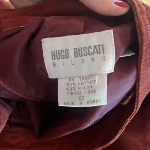 Hugo Buscati Collection Suede 100% Leather Rust Red Orange Skirt Sz 12 EUC - Image 7