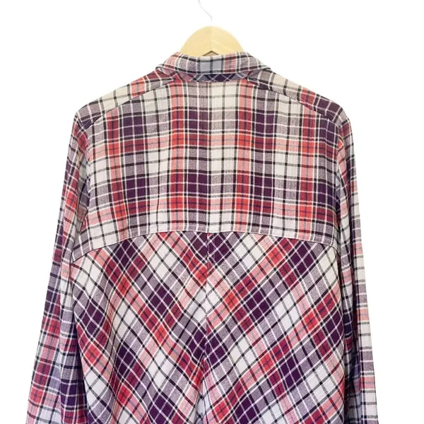 Free People Stitch Detail Plaid Boho Western Snap Shirt in Ash Combo Size Medium - Image 6